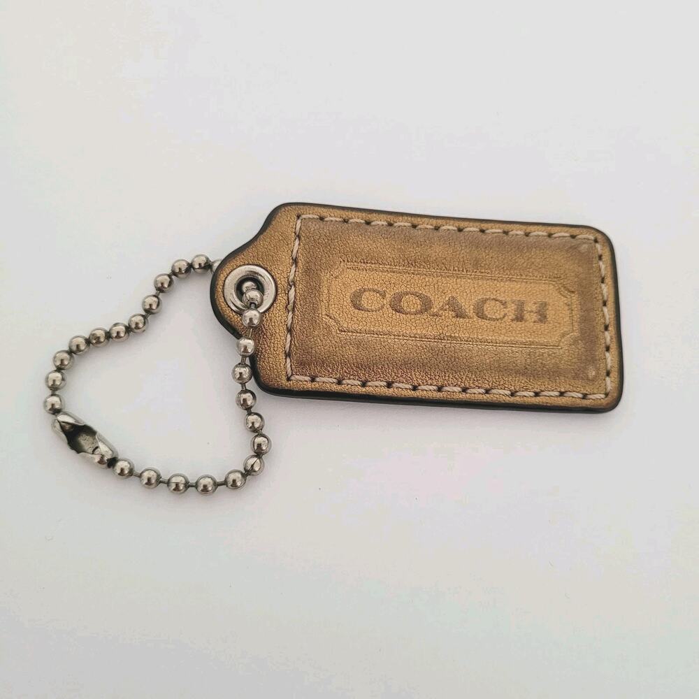 Coach Hang Tag Replacement‎ Gold Metalic Leather Bag Charm Keychain Large 2" Fob